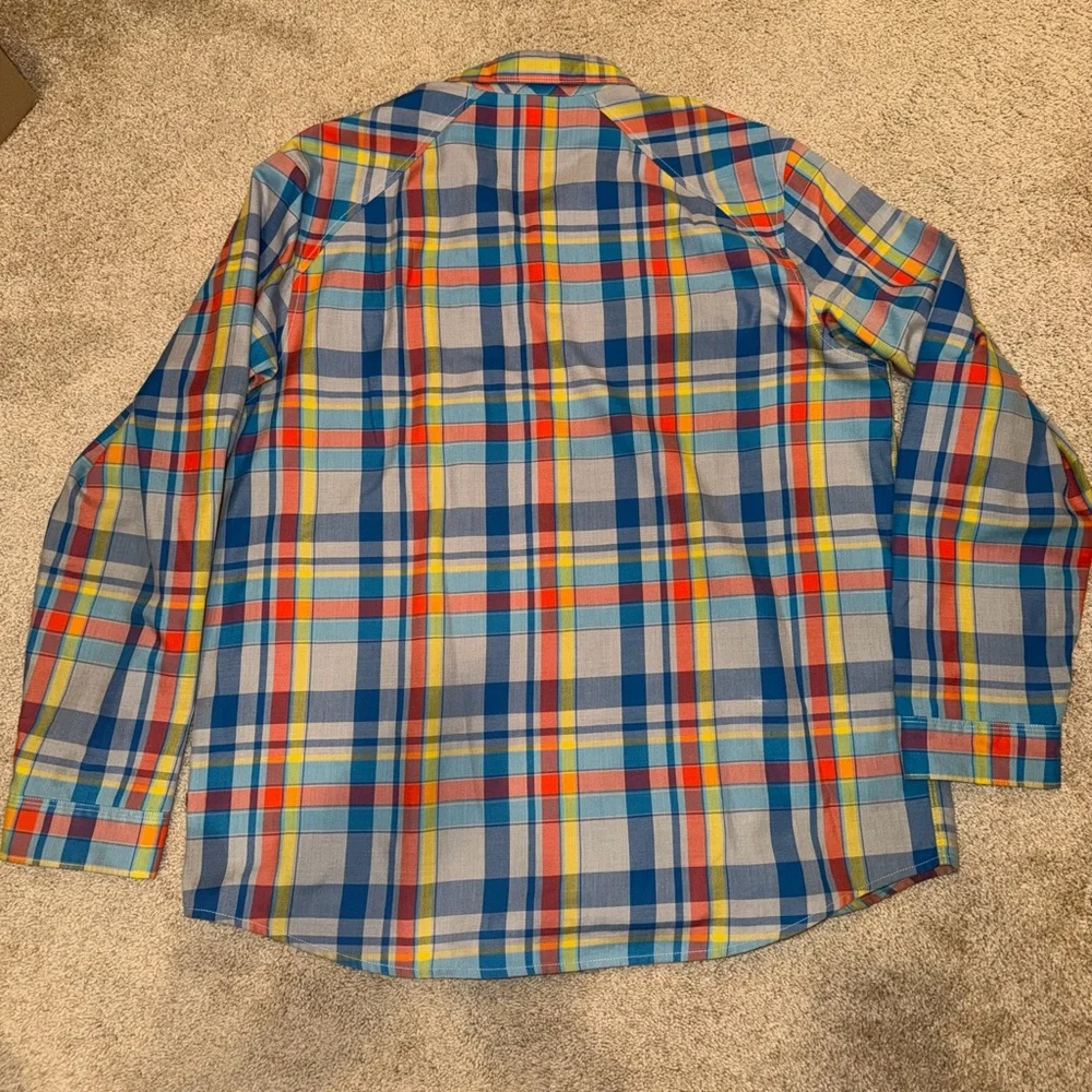 The North Face Men's Multicolor Plaid Button-Down Shirt — Blue, Yellow, Red